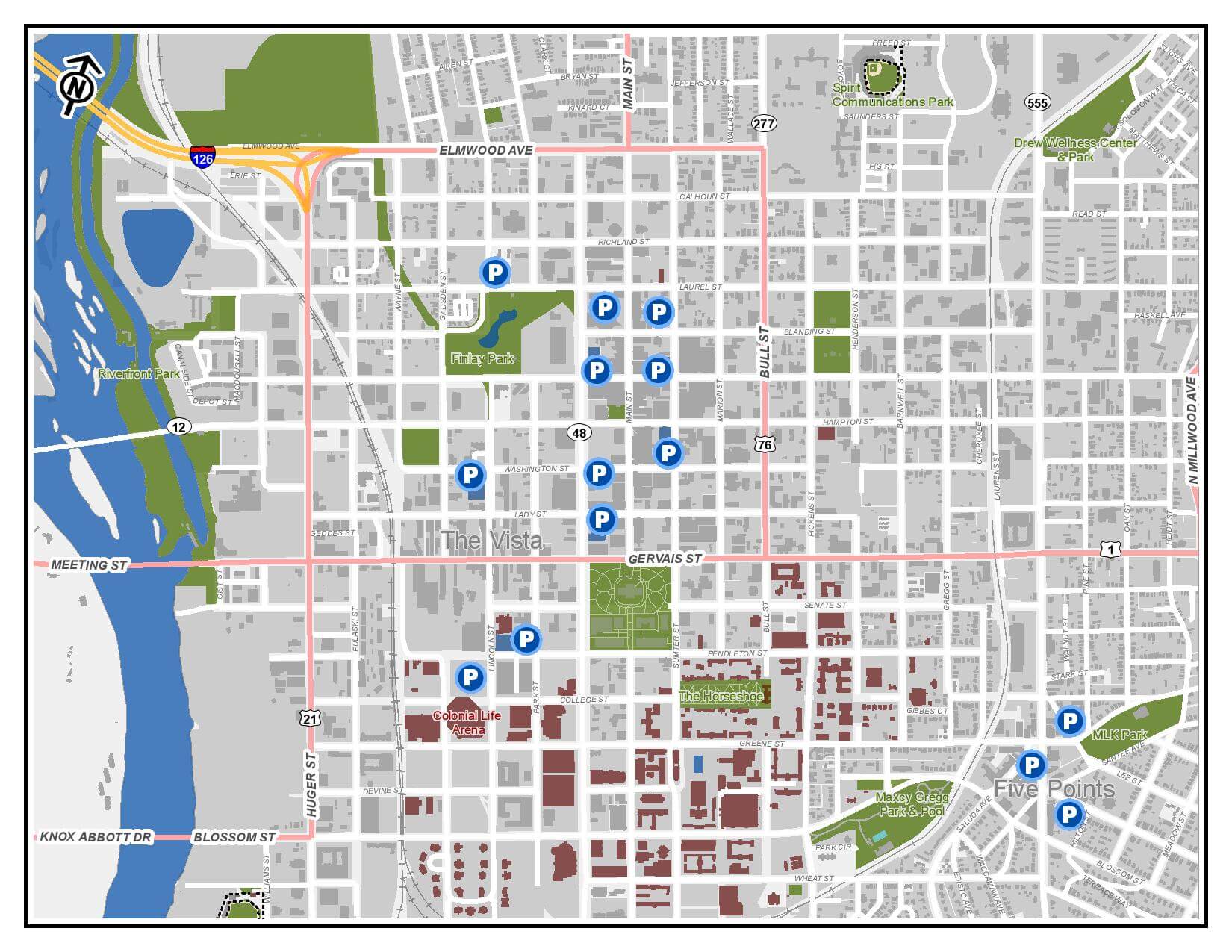 Downtown Parking Map Parking Division City of Columbia